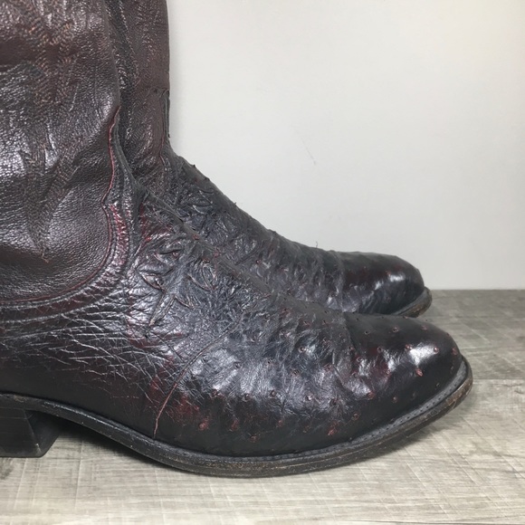 Lucchese 1883 N1014R4 Men’s Western Black Cherry Ostrich Leather Cowboy Boots 12 - Picture 6 of 13